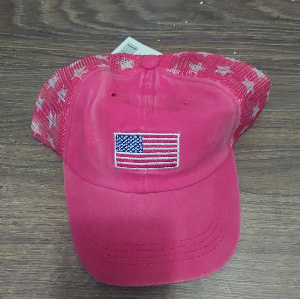 Pink Trucker Hat with American Flag